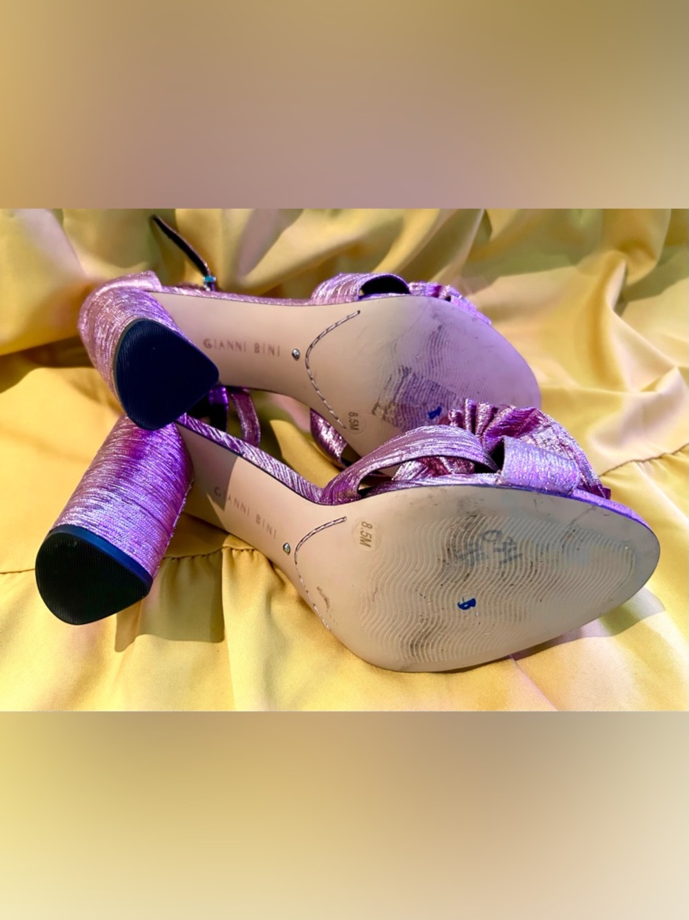 Gianni Bini Metallic Lavender Heeled Bow Sandals, Size 8 - Picture 10 of 10